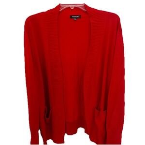 Voianlimo Cardigan Sweater Red Viscose Pockets Knit Office Relaxed Comfort XXL